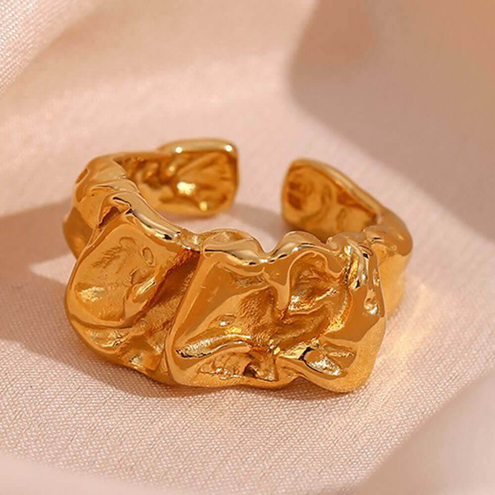 Daiyana Ring, adjustable gold stainless steel open ring with irregular geometric design, perfect for fashion lovers.