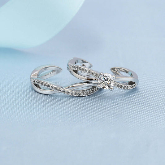 Velanue Couple Ring in white gold, wave design with starry sky elements, perfect for lovers, elegantly crafted in copper.