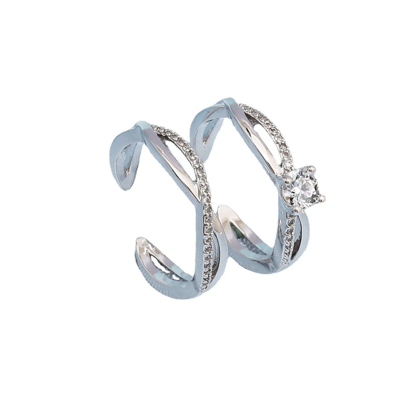 Velanue Couple Ring in white gold color with wave design and starry sky elements, ideal for lovers.