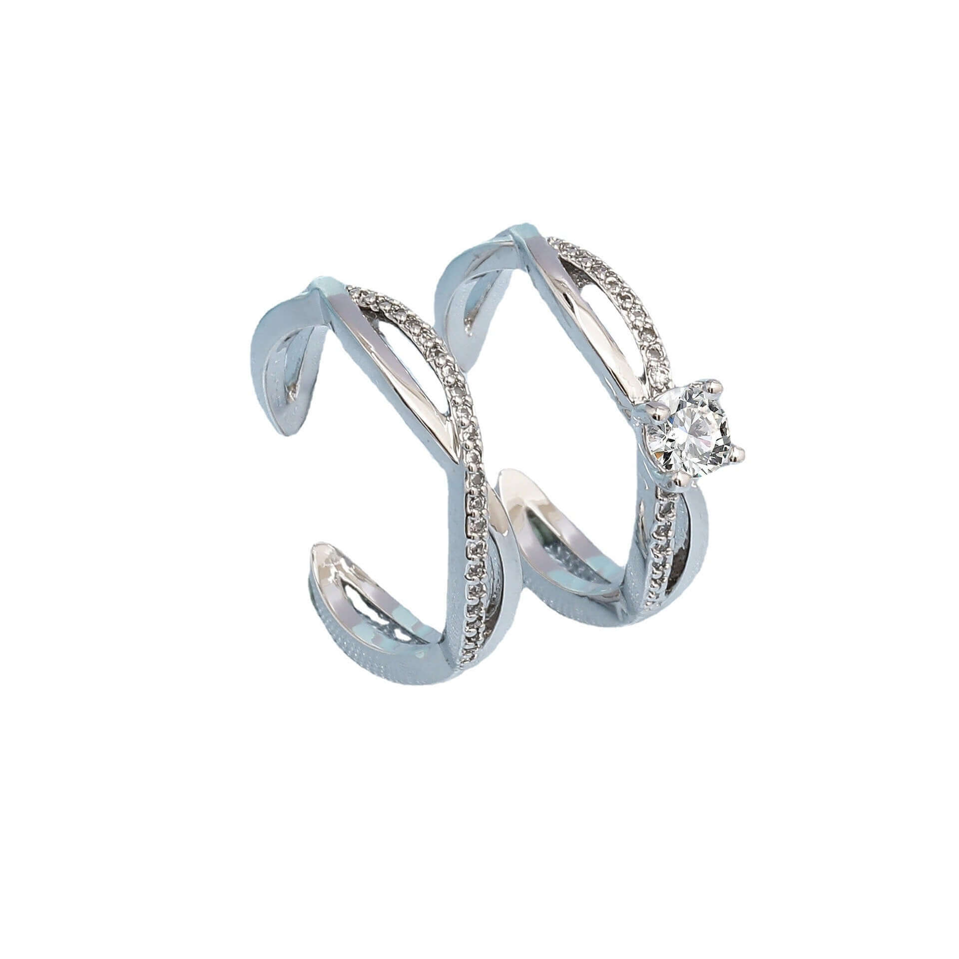 Velanue Couple Ring in white gold color with wave design and starry sky elements, ideal for lovers.
